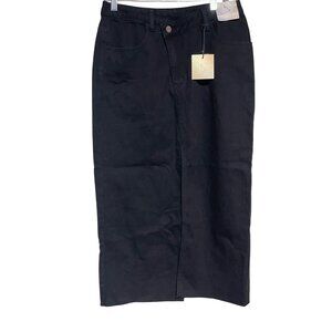 Happily Grey Black Midi Denim Skirt Size 11/29 Front Slit Assymetrical Waist